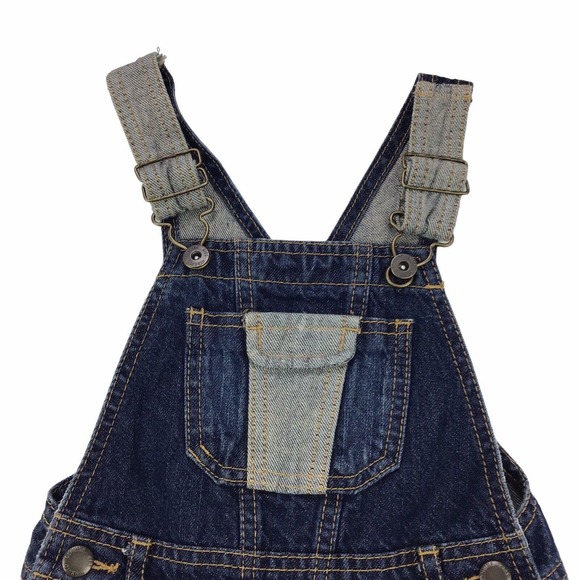 Oshkosh Genuine Kids 18 Months Denim Short Summer Bib Overalls Snap Up, Pockets - Picture 2 of 4